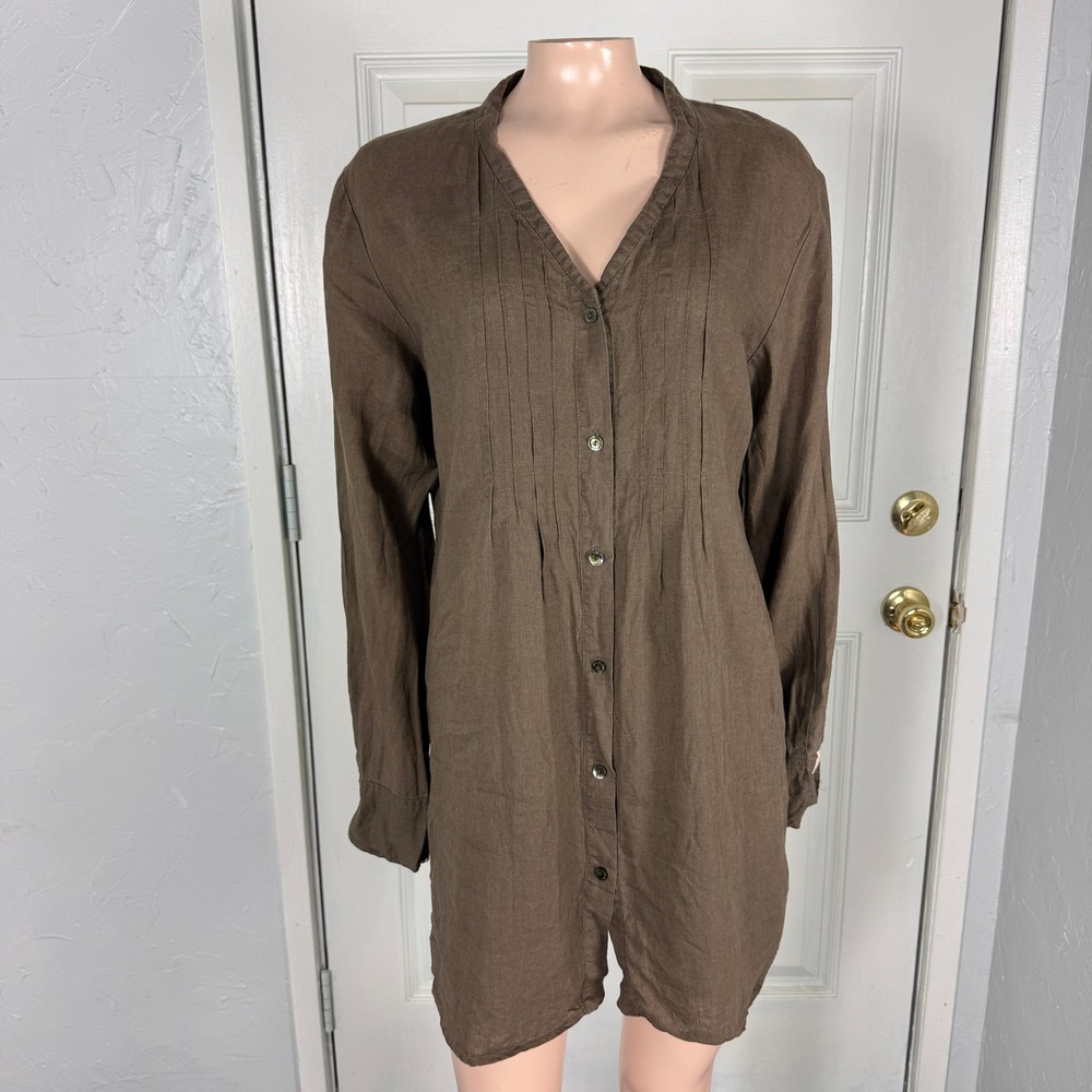 Eileen Fisher Women's Shirt M Blouse Linen Long Sleeve Button Organic Tunic AA7